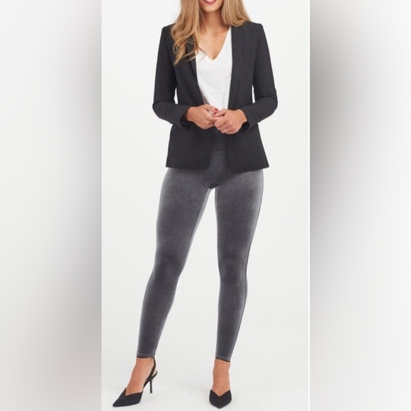Spanx Ready To Wow Velvet Gray Silver Leggings High Rise Tummy Shaping Small - Picture 1 of 11